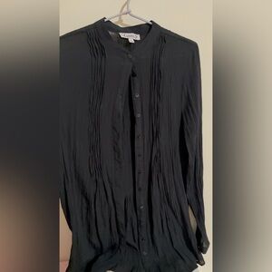 Nanette Lepore Black Crinkled Button-Up Blouse